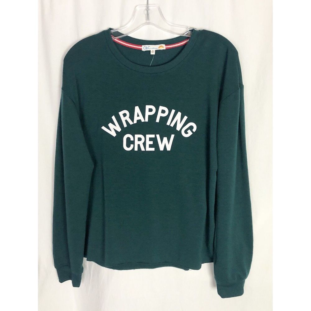 New C&C California Women's Sweatshirt Size S Green Raw Hem "wrapping Crew"